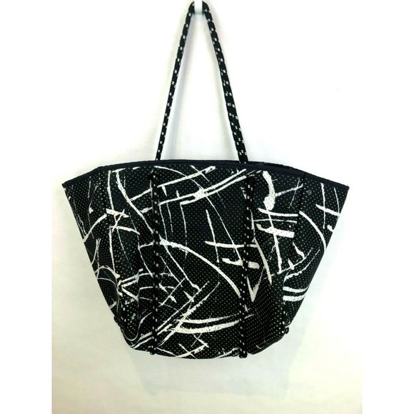 Fabletics Black White Mesh Soft Tote Large Workout - Picture 2 of 11